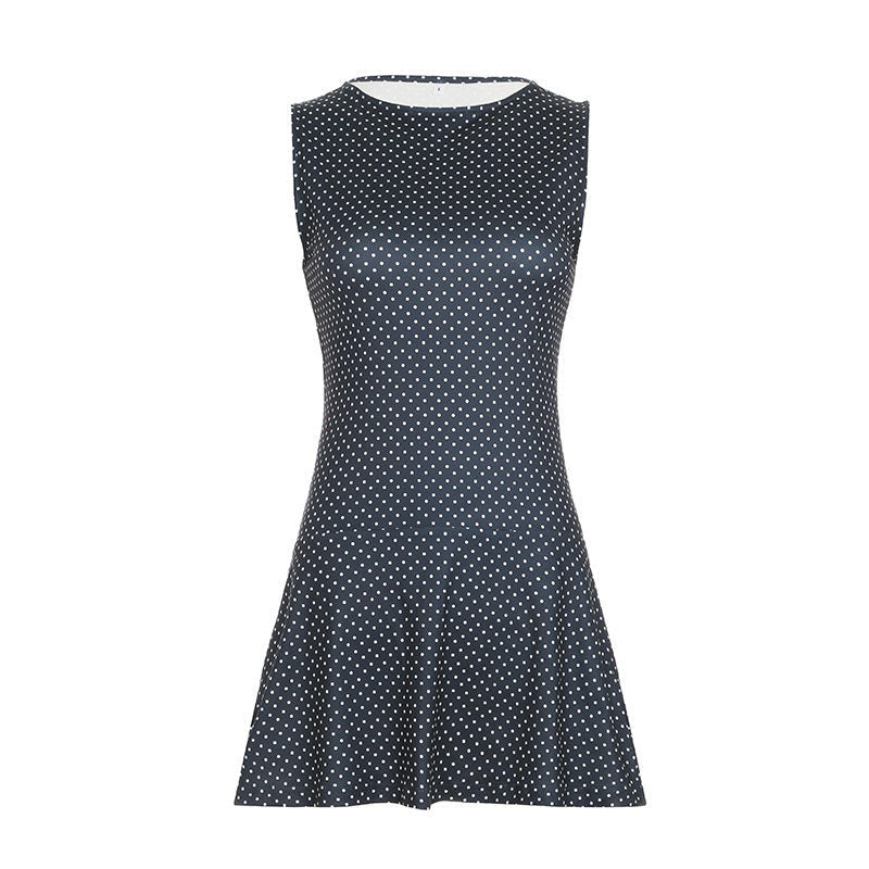 Vestido mini de lunares sin mangas para mujer con cintura ajustada
