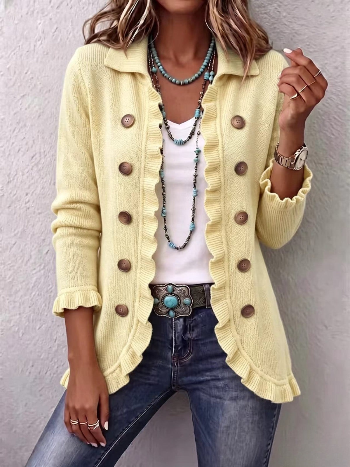 Orsola | Chaqueta de Canalé Crema con Volantes
