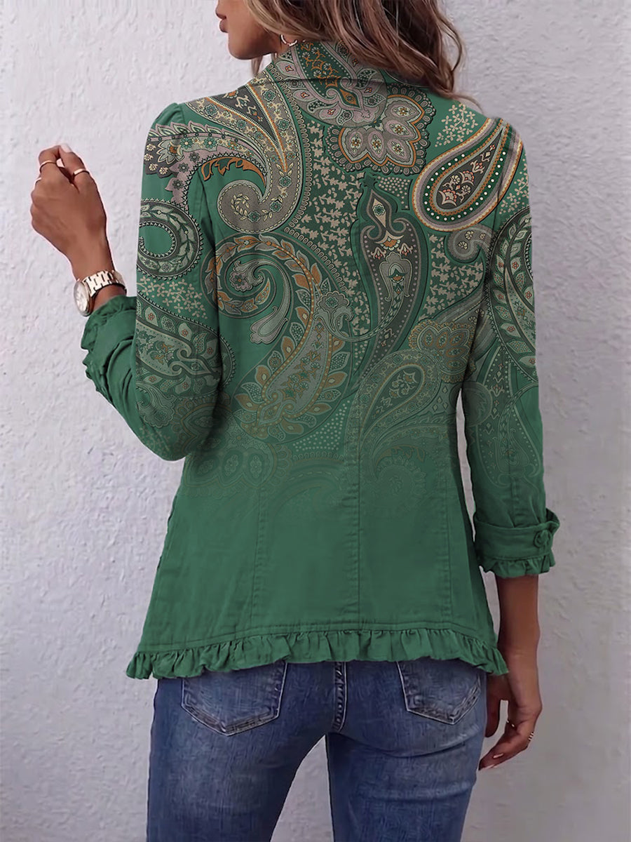Costanza | Chaqueta Bohemia Paisley Verde con Volantes