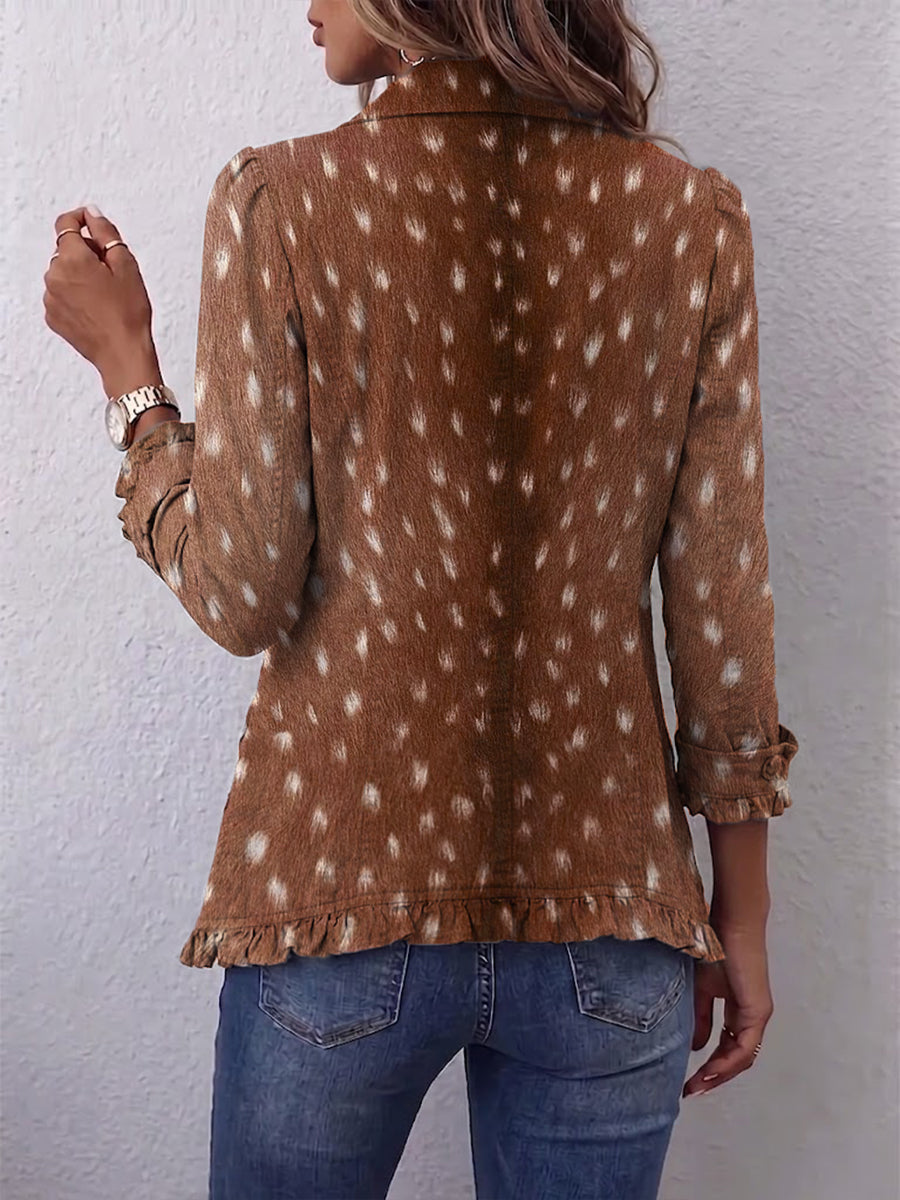 Elena | Chaqueta Bohemia Animal Print Marrón con Volantes