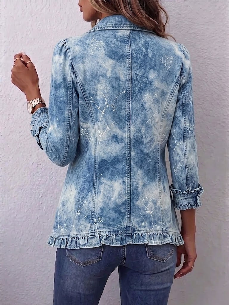 Ginevra | Chaqueta Bohemia Botánica Vintage Azul Degradado con Volantes