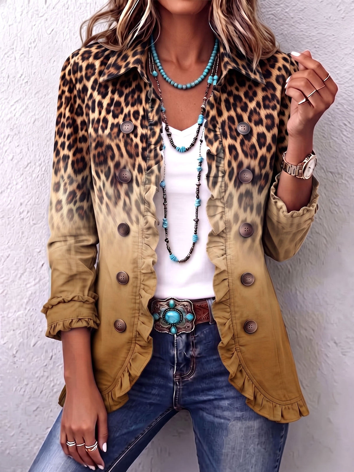 Paola | Blazer de Leopardo Degradado Ocre