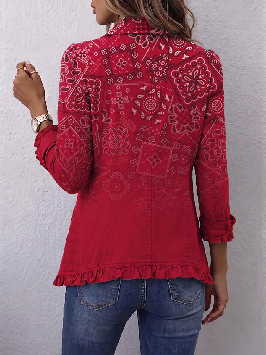 Gaia | Chaqueta Paisley Roja Degradada con Volantes