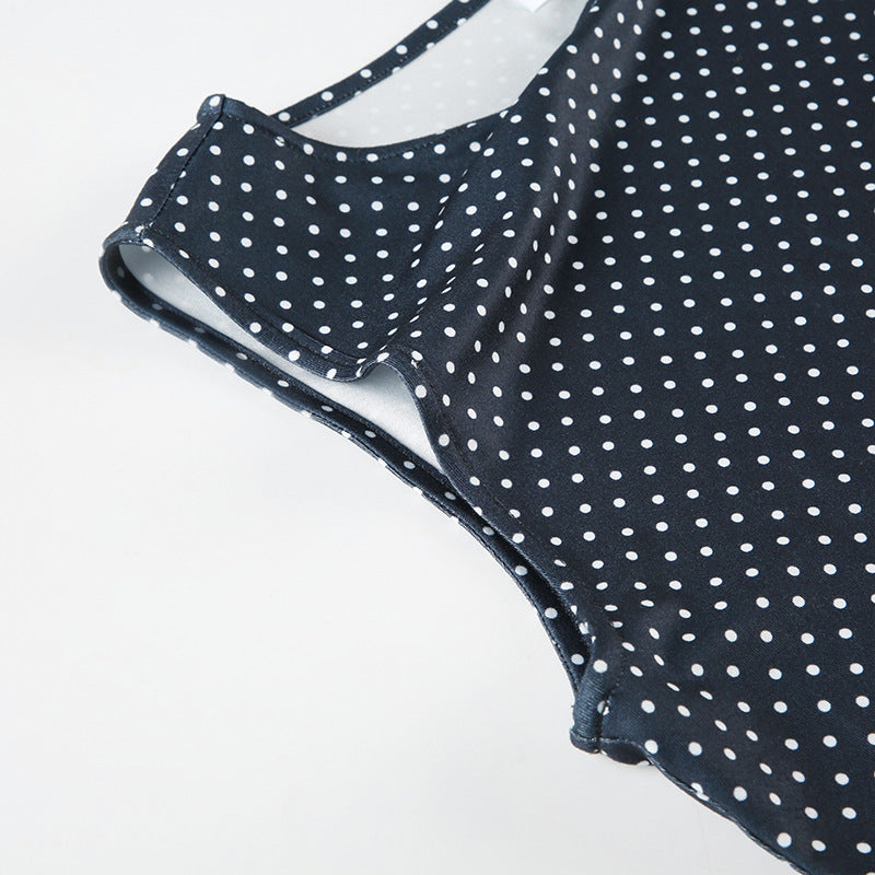 Vestido mini de lunares sin mangas para mujer con cintura ajustada