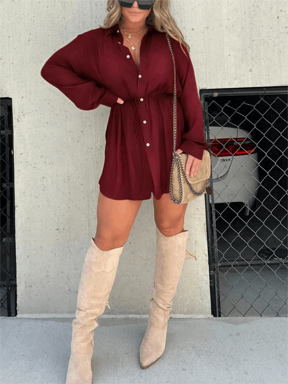 Vestido camisero negro elegante para mujer