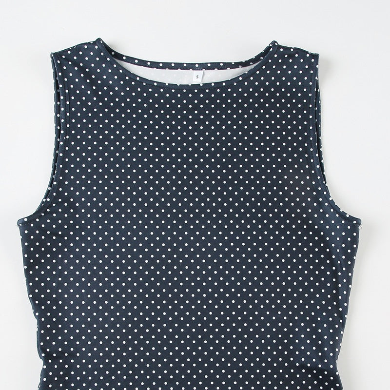 Vestido mini de lunares sin mangas para mujer con cintura ajustada