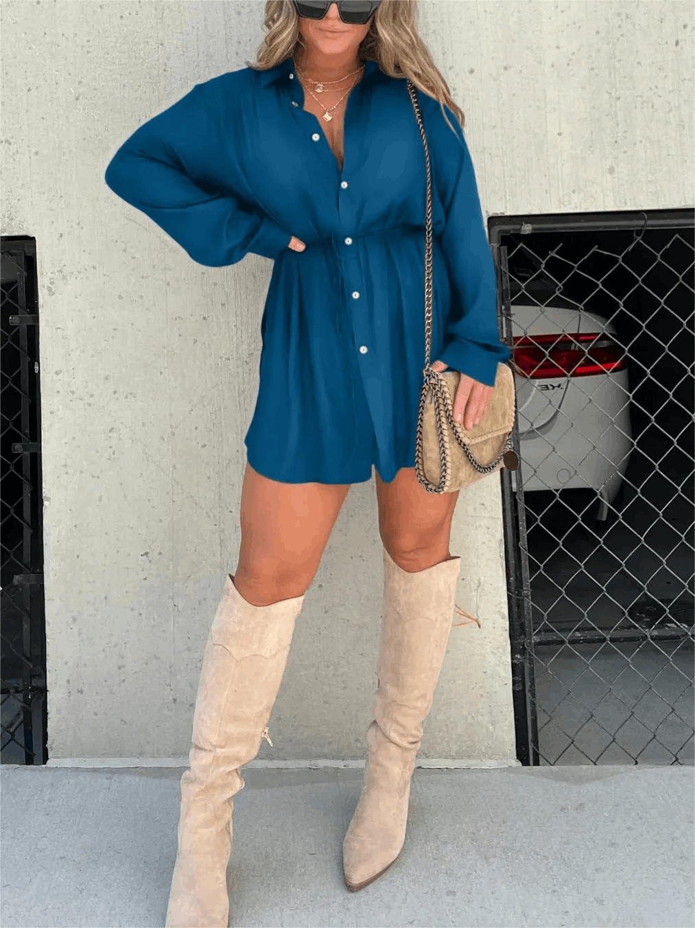 Vestido camisero negro elegante para mujer