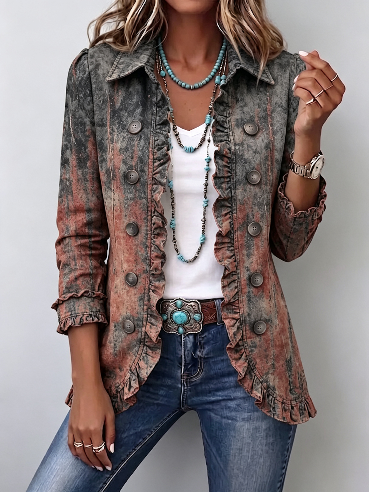 Flaminia | Chaqueta Vintage con Estampado Degradado Texturizado