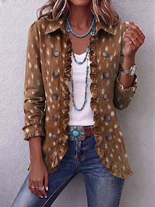 Elena | Chaqueta Bohemia Animal Print Marrón con Volantes