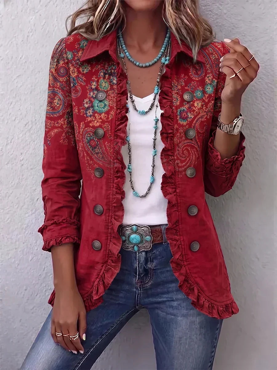 Carlotta | Chaqueta Bohemia Paisley Roja con Volantes