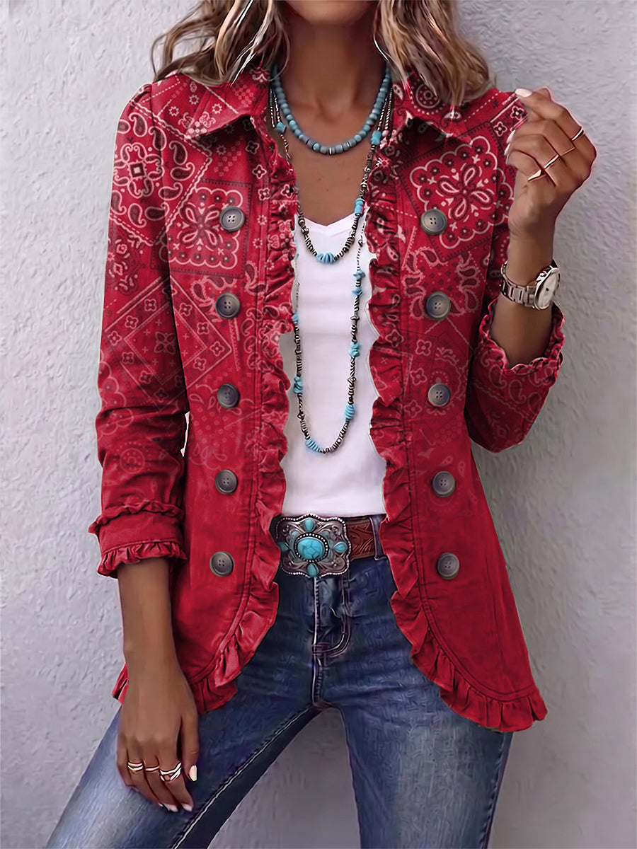 Gaia | Chaqueta Paisley Roja Degradada con Volantes