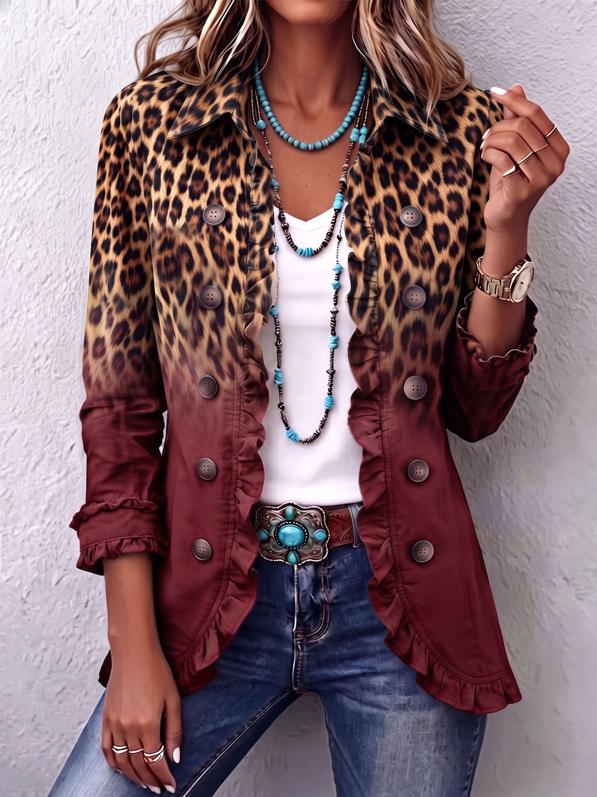Bice | Blazer de Leopardo Degradado Turquesa