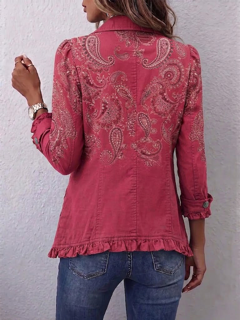 Isotta | Chaqueta Paisley Vintage Rosa Empolvado con Volantes