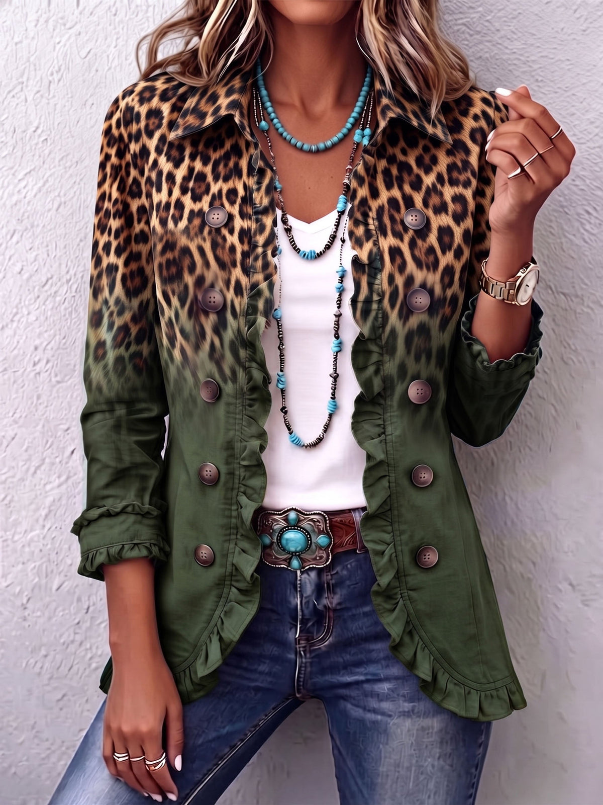 Bice | Blazer de Leopardo Degradado Turquesa