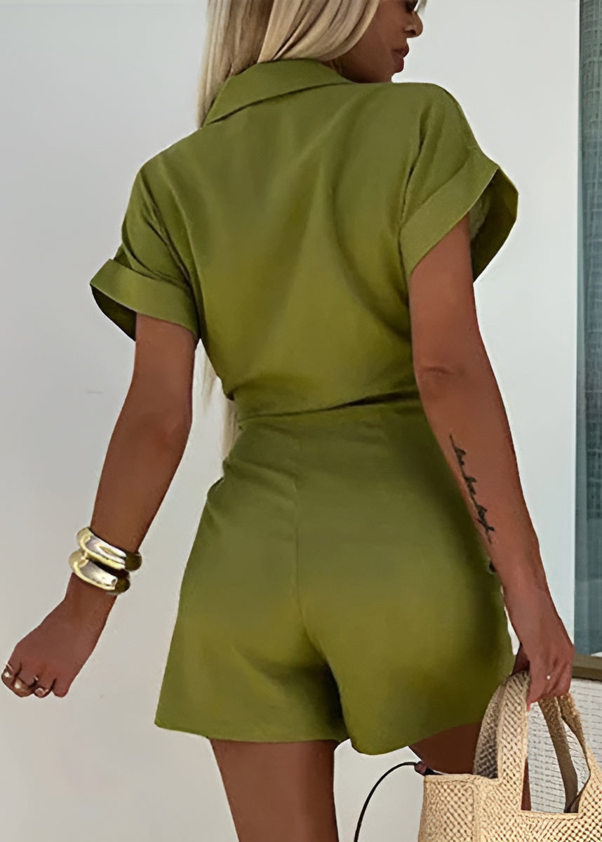 Vestido mini cruzado de manga corta para mujer con lazo en la cintura y cuello